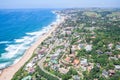 Flying Aerial Beach Coast Houses Blue Ocean Horizon