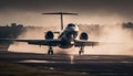 Flying military fighter plane taking off from airfield with propeller generated by AI Royalty Free Stock Photo