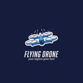 Flying mini racing drone logo, fast quadcopter drone race logo icon illustration vector