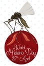 Flying Mosquito Holding a Red Label with Malaria Day Commemoration, Vector Illustration