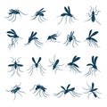 Flying Mosquito. Little Bloodsucker Insects Carriers Of Viruses Silhouettes Vector Drawn Set