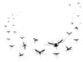 Flying mosquitoes silhouettes group. Flying insects swarm spreading diseases dangerous infection and viruses, black wave vector