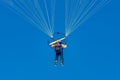 Flying motor paraglide in the blue sky