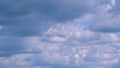 Flying moving white clouds in a blue sky. Blue sky background with many layers tiny stratus cirrus clouds.Time lapse. Royalty Free Stock Photo