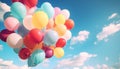 Flying multi colored balloons bring joy and celebration generated by AI