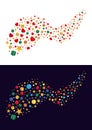 Flying multicolored holidays stars, balls, gift boxes, hearts, snow fly in a whirlwind. Vector