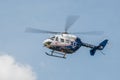 Flying N124AM helicopter against a clear blue sky Royalty Free Stock Photo
