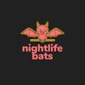 flying night bats cute mascot logo design vector icon illustration