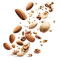 Flying Nuts Mix on White Background Royalty Free Stock Photo