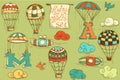 Flying objects set vintage icons Royalty Free Stock Photo