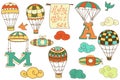 Flying objects set vintage icons isolated Royalty Free Stock Photo