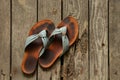 Flying old women`s shoes stand on the wooden floor of the house Royalty Free Stock Photo