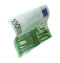 Flying one hundred Euro banknote on white Royalty Free Stock Photo