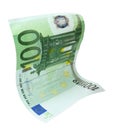 Flying one hundred Euro banknote on white Royalty Free Stock Photo
