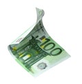 Flying one hundred Euro banknote isolated Royalty Free Stock Photo