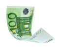 Flying one hundred Euro banknote isolated on white Royalty Free Stock Photo