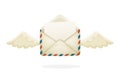 Flying opened vintage mail envelope with wings