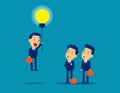 Flying out from the crowd by light bulb of ideas. Concept kid business successful vector illustration, Business idea, Advancement