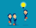 Flying out from the crowd by light bulb of ideas. Concept kid business successful vector illustration, Business idea, Advancement