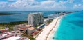 Flying over beautiful Cancun beach area. Aerial view of luxury hotels Royalty Free Stock Photo
