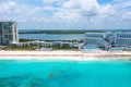 Flying over beautiful Cancun beach area. Aerial view. Royalty Free Stock Photo