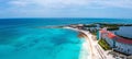 Flying over beautiful Cancun beach area. Aerial view. Royalty Free Stock Photo