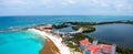 Flying over beautiful Cancun beach area. Aerial view of luxury hotels Royalty Free Stock Photo