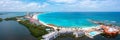 Flying over beautiful Cancun beach area. Aerial view. Royalty Free Stock Photo