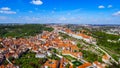 Flying Over The City Of Prague feat. Historic Old Gothic Buildings In Czechia