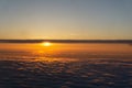 Flying over the evening timelapse clouds with the late sun. Flight through moving cloudscape with beautiful sun rays Royalty Free Stock Photo