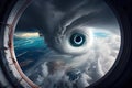 flying over the eye of a tropical cyclone, with clouds and storm in the background Royalty Free Stock Photo