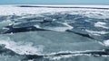 Flying over floating sea ice on sunny day. camera tilting