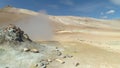 Flying over fumerole steam volcanic landscape Hverir Iceland aerial