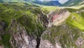Flying over the Jily-Su Waterfall in the Caucasus in the summer Royalty Free Stock Photo