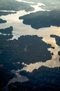 Flying over lake norman north carolina in morning Royalty Free Stock Photo
