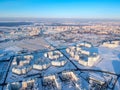 Flying over Minsk, Belarus. Winter city