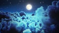 Flying over the night time lapse clouds with moon light seamless. Looped 3d Animation of Flight Through the Midnight