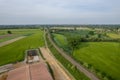 Flying over railway tracks, top view. Royalty Free Stock Photo