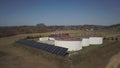 City treatment facilities. Aerial photography of treatment facilities from a drone or quadrocopter. Panels use solar energy.