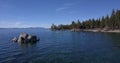 Flying over the surface of Lake Tahoe with boulders