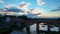 The Widest Waterfall in Europe in Latvia Kuldiga and Brick Bridge Across the River Venta in the Evening After Sunrise Royalty Free Stock Photo