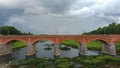 The Widest Waterfall in Europe in Latvia Kuldiga and Brick Bridge Across the River Venta in the Evening After Sunrise Royalty Free Stock Photo