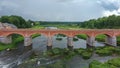 The Widest Waterfall in Europe in Latvia Kuldiga and Brick Bridge Across the River Venta in the Evening After Sunrise Royalty Free Stock Photo