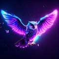 Flying owl with neon wings. Vector illustration in neon style on dark background. generative AI Royalty Free Stock Photo