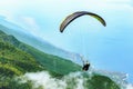 Flying paraglider over the Garda Lake in Malcesine,Italy Royalty Free Stock Photo