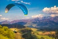 Flying paraglider from the Stranik hill