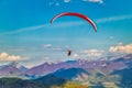 Flying paraglider from the Stranik hill