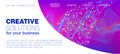 Flying Particles Distressed Purple Vector. 3D Flow Shapes Poster. Data