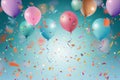 flying party and Holiday decoration and balloons with confetti in the air on blue sky Royalty Free Stock Photo