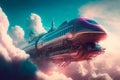 Flying passenger train. Future concept Generative AI